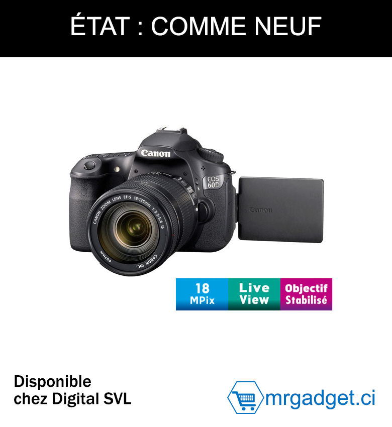 CANON EOS 60D+objectif EF-S 18-135mm 1:3.5-5.6 IS État : comme neuf