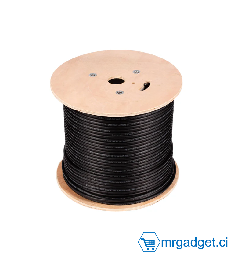 Câble Réseau CAT6 FTP Extérieur (Outdoor) Noir - Bobine de 305m - Blindé contre Interférences - Gaine PE Haute Résistance UV & Intempéries - Conducteur CCA - Idéal Vidéosurveillance IP & Réseaux Longue Distance