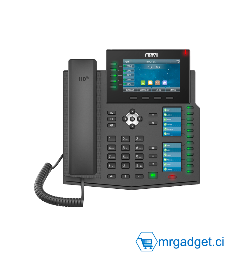 Téléphone IP professionnel avancé haut de gamme FANVIL X6U - Jusqu'à 20 lignes SIP - Alimentation PoE - Double écran LCD couleur de 3.5" & 2.4"