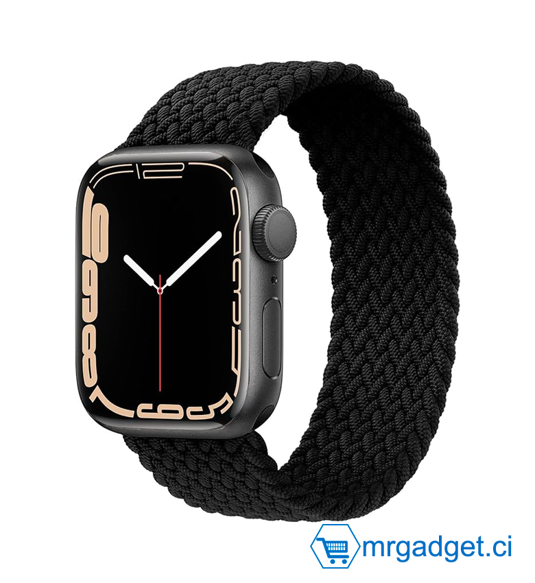 Bracelet en nylon tressé Dado Solo Loop pour Apple Watch, bracelet élastique pour Series Ultra 2 | 9 | 8 Ultra | 8 | 7 | 6 | 5 | 4 | 3 | SE avec connecteurs métalliques - Noir