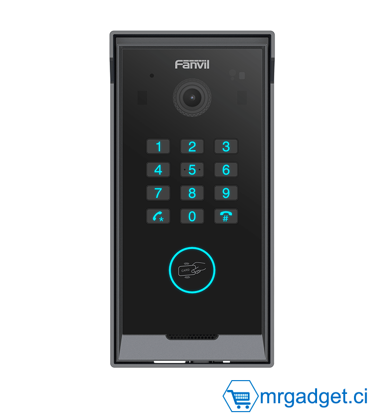 Fanvil i60K, interphone vidéo IP pour grand bâtiment avec clavier numérique et lecteur de carte, écran rétroéclairé, noir, Supporte plus de 1000 postes de téléphones et/ou moniteurs