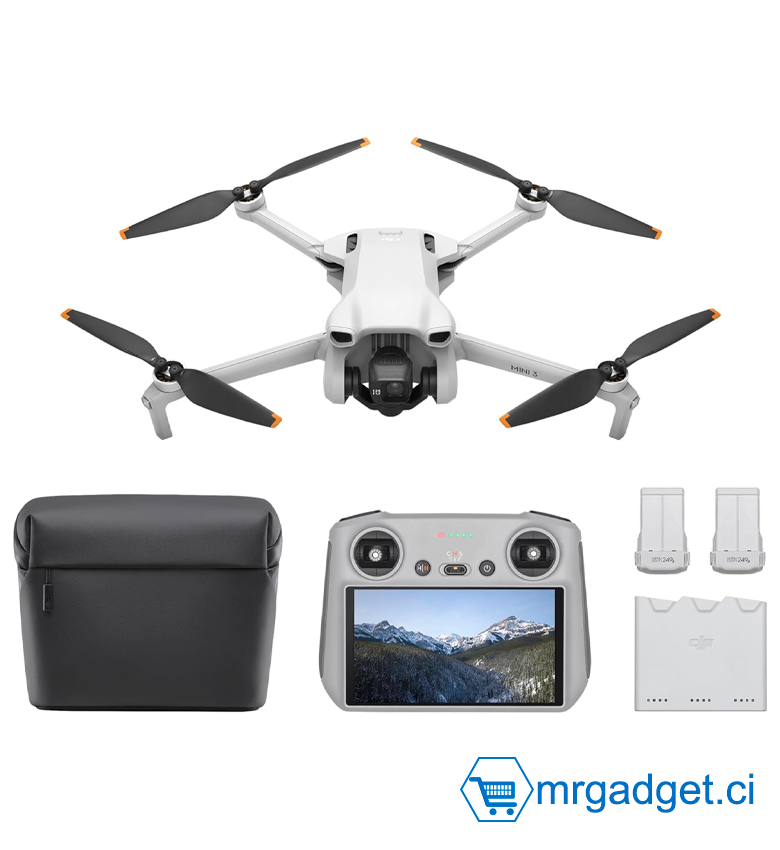 Bundle DJI Mini 3 Fly More (DJI RC) – Mini drone caméra léger et pliable avec vidéo 4K HDR, temps de vol de 38 minutes, Prise verticale réelle et fonctions intelligentes.