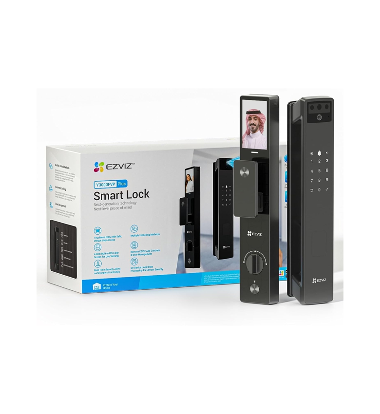Serrure Connectée EZVIZ Y3000FVP - Reconnaissance Faciale 3D & Écran Couleur Intégré - Caméra 2K Vidéophone - Déverrouillage Empreinte, Code, Carte & App - Sonnette Vidéo Intégrée - Alerte Intrusion - Design Premium Noir - Maison Connectée