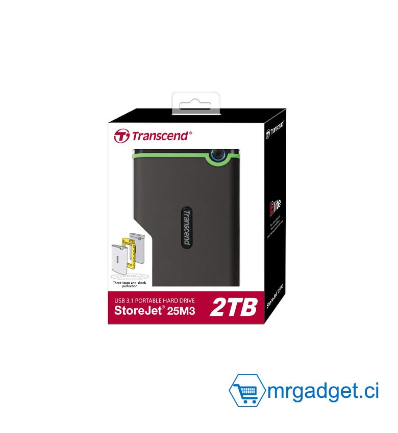 Transcend 2To StoreJet 25M3S - 2.5" Disque dur externe Anti-choc - Connectique Type A