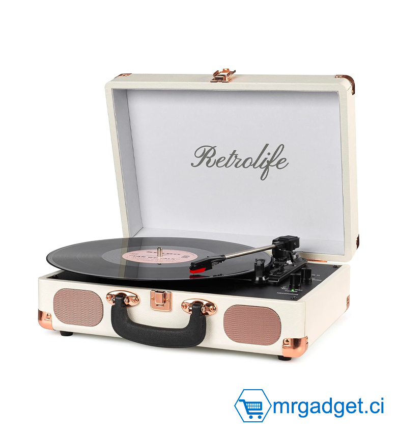 Lecteur vinyl- VINTAGE SUITECASE TURNTABLE  model R609 - Bluetooth - Port Jack (Aux) - Blanc rétro