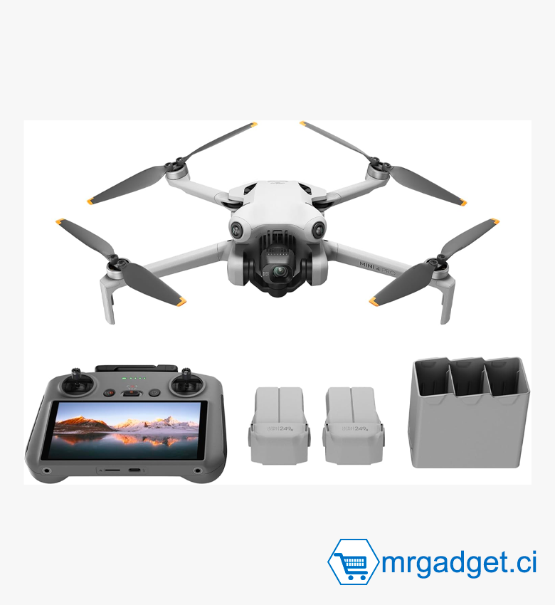 DJI Bundle DJI Mini 4 Pro Fly More avec DJI RC 2 (Radiocommande avec Écran), Mini Drone Pliable avec Caméra 4K, Moins de 0,549 lb/249 g, Temps de Vol de 34 min, 2 Batteries Supplémentaires, C0