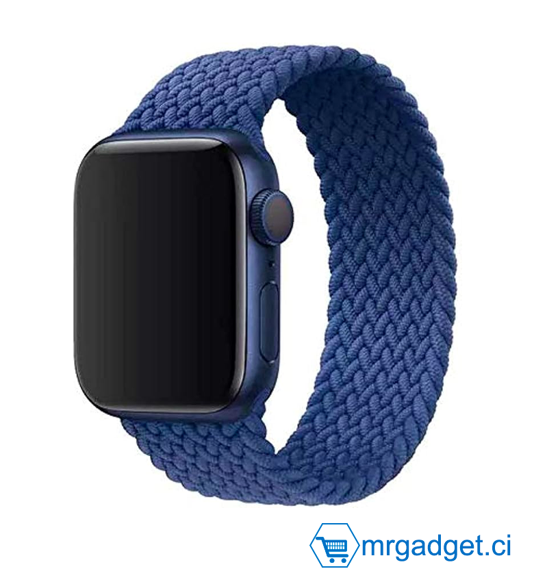 Bracelet en nylon tressé Dado Solo Loop pour Apple Watch, bracelet élastique pour Series Ultra 2 | 9 | 8 Ultra | 8 | 7 | 6 | 5 | 4 | 3 | SE avec connecteurs métalliques - Bleu Atlantique