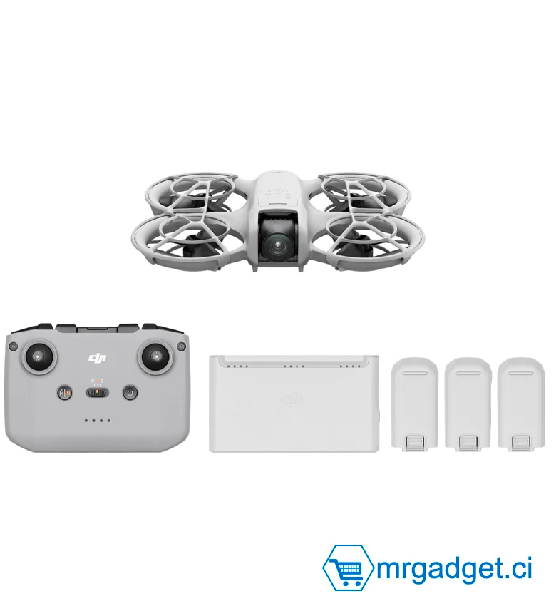 DJI Neo Bundle Fly More, Mini Drone avec Caméra 4K UHD pour Adultes, Drone Suiveur qui Vole Seul de 135 g, Décollage du Creux de la Main, Suivi de Sujet par IA, QuickShots, avec RC-N3 et 3 Batteries