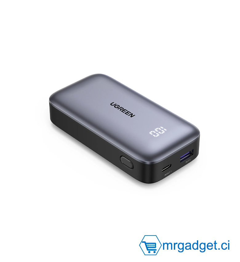 Powerbank - Batterie Externe -  30 W, petite, compatible PD, 10 000 mAh, 2 ports, USB-C + USB-A, 60 W, câble de chargement USB-C, fonction Pass-Through, mode faible courant, normes techniques PSE. - UGREEN CPB502 25185 #10186