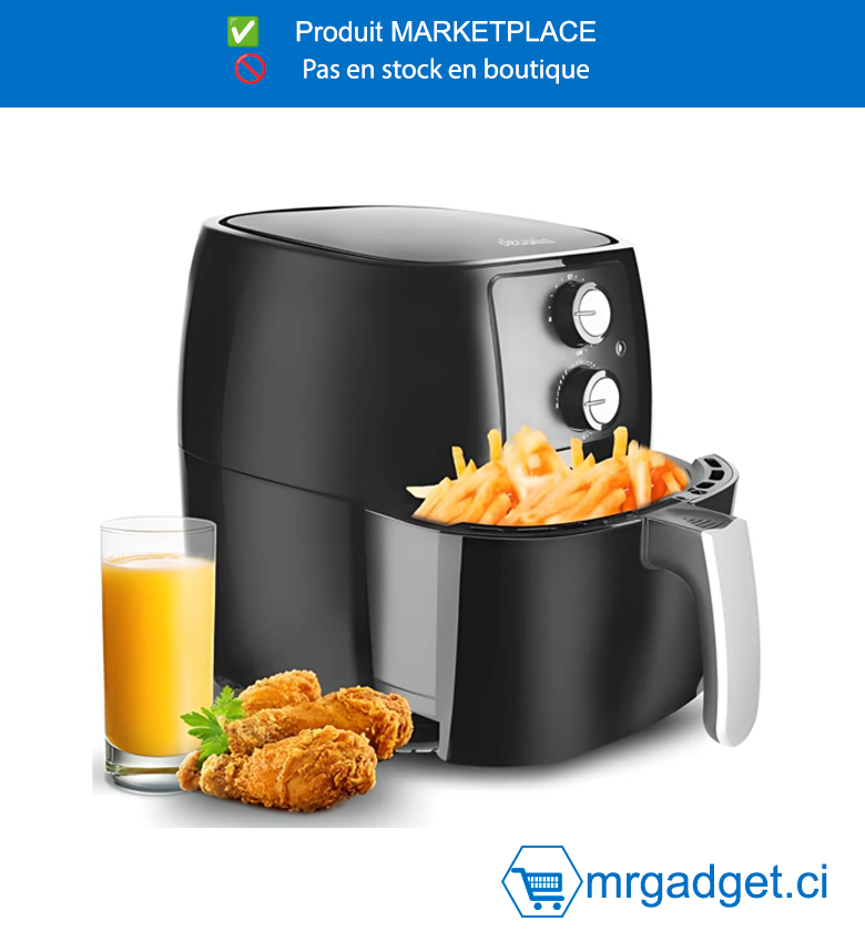 DECAKILA  AIR FRYER- KEEC039B -Capacité:4,5L Marmite simple avec revêtement antiadhésif  Avec protection contre la surchauffe Minuterie  de 60 minutes arrêt automatique pour une cuisson précise
