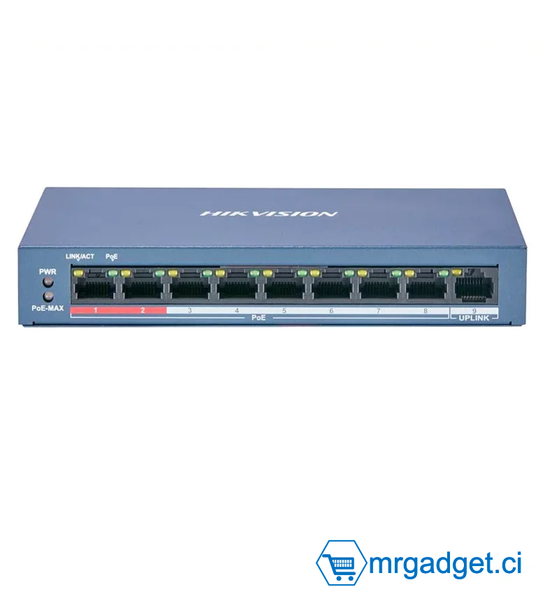 Hikvision DS-3E0109P-E/M(B) (O-STD)  Switch POE non géré Fast Ethernet à 8 ports