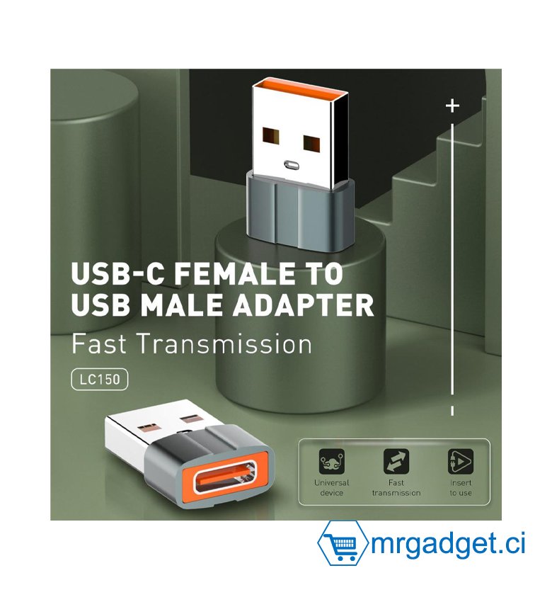 LDNIO LC150 - Adaptateur portable USB A vers Type-C