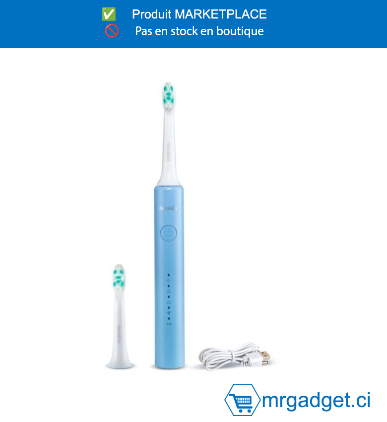 DCAKILA-KMTB013L-BROSSE A DENT SONIQUE  RECHARGEABLE 5  MODES/700 MAH ,charger Coups soniques : 40 000 vpm  Avec arrêt automatique de 2 minutes Avec  intervalle de 30 secondes avec alerte Avec 2  têtes de brosse à dents Emballé par boîte de  couleur