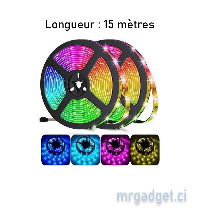 Bandes Lumineuses LED Ruban Decoratif + Telecommande -  15 mètres