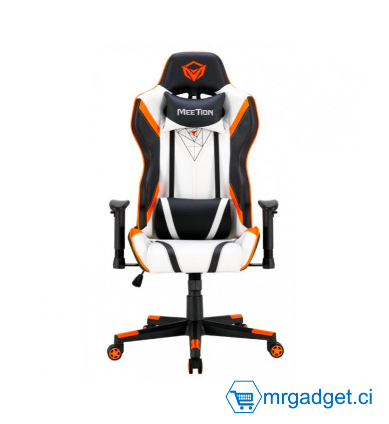 Meetion Chaise Gamer Pro CHR15 Blanc 180° Confort Absolu pour Bureau et Maison - Siège de bureau - Fauteuil Gamer -  Noir+Blanc+orange
