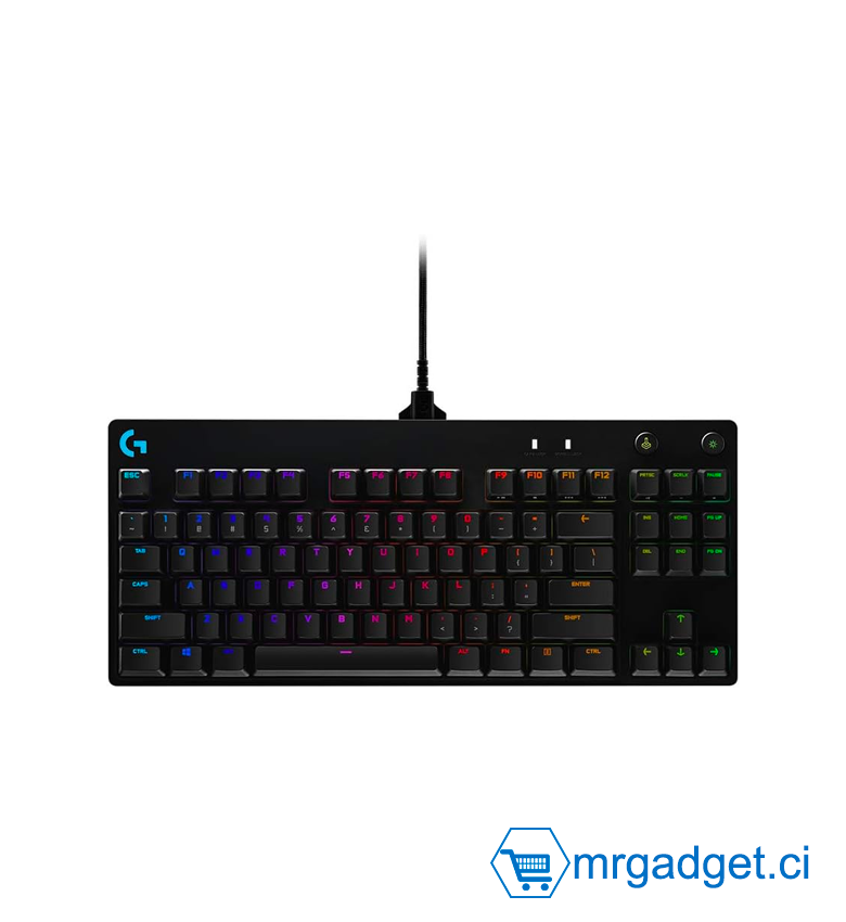 Logitech G PRO TKL Tenkeyless Clavier Gamer Mécanique, Conception Portable sans Pavé numérique, câble Micro-USB Détachable, Touches Rétroéclairées, LIGHTSYNC RGB, Français AZERTY Clavier Filaire - Noir