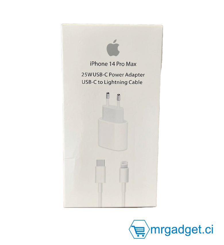 CHARGEUR IPHONE USB -C iPhone 14 Pro max 25W USB-C Power Adapter USB-C to Lightning Cable