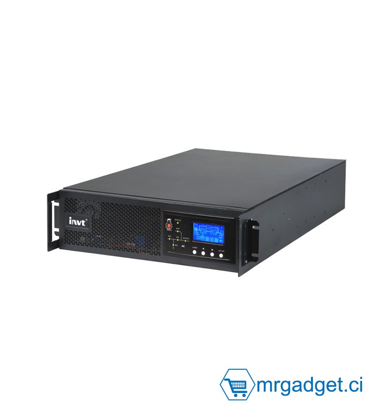 Onduleur On-line Double Conversion INVT HR1103CS 3kVA / 2,7kW - Format Rack - Monophasé - Facteur de Puissance PF=0.9 - Batteries Incluses (6x 12V/9Ah) - Protection Critique Réseaux & Serveurs - Écran LCD - Haute Performance