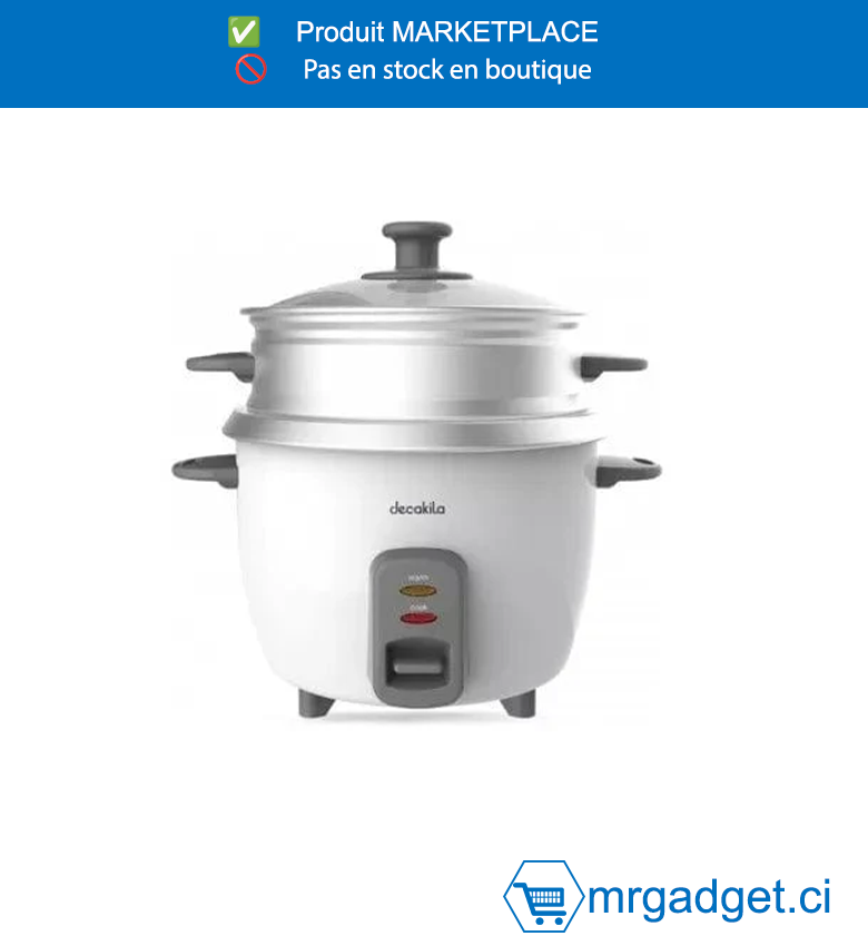 DECAKILA-KEER021W-Capacité : 1,0 L (5 tasses crues, 10 tasses cuites)  Tension : 220-240 V 50-60 Hz Puissance : 400 W  Pot intérieur : 230 g Plaque chauffante : 260 g  Pot intérieur avec revêtement antiadhésif