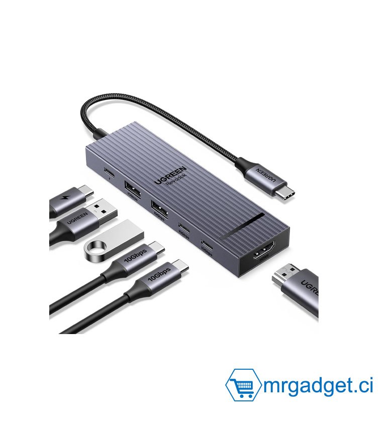 UGREEN CM818 45363 REVODOK  #10144 Hub 6 en 1 to USB-C  - USB 3.0*2 / USB-C *2 / USB Power 100W *1 - HDMI 4K*1  - Adaptateur multiport Type C pour MacBook Pro/Air, iPad Pro, HP, Dell