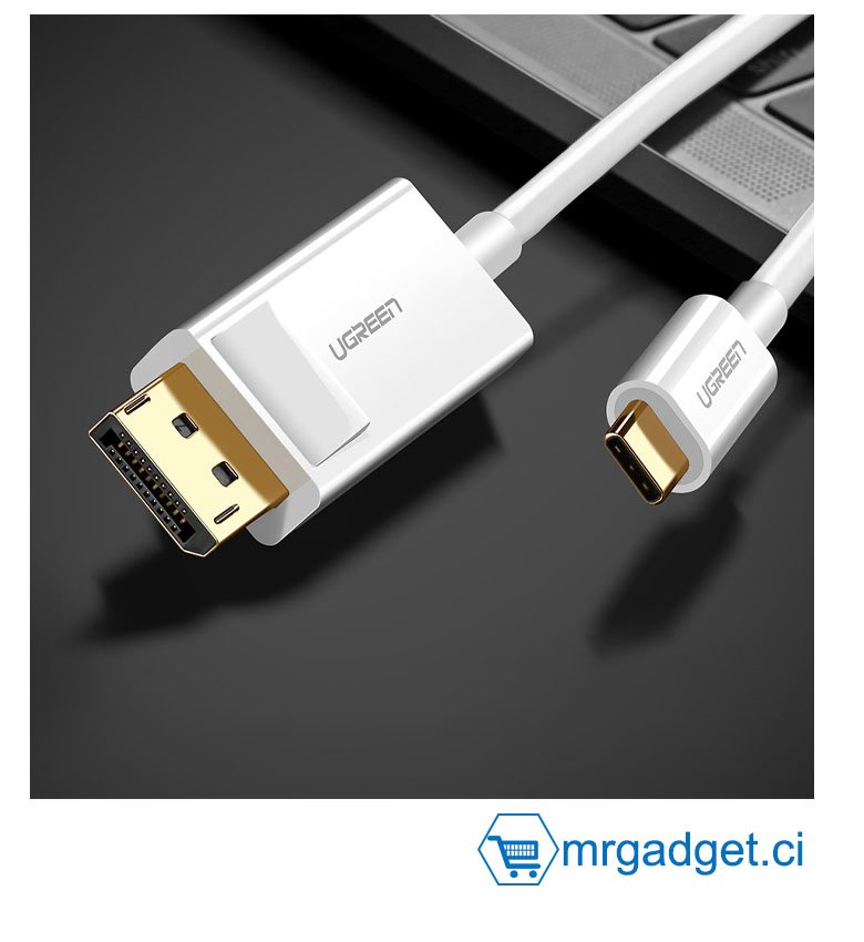 Ugreen unidirectionnel USB Type C vers Display Port 4K 1,5 m Blanc (MM139) Câble adaptateur  #10045