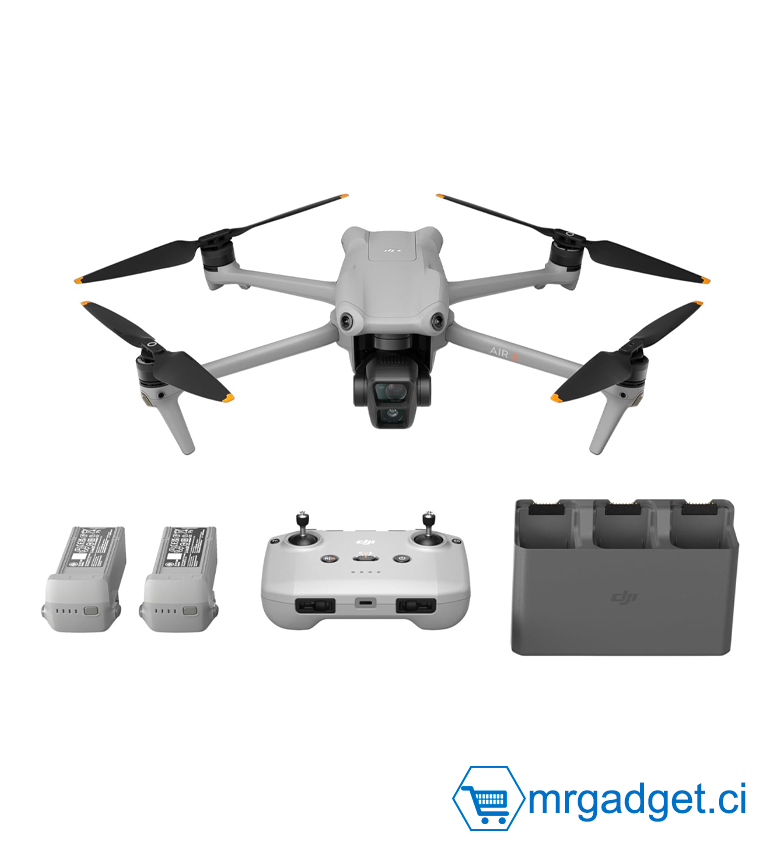 DJI Bundle Air 3 Fly More avec radiocommande DJI RC-N2, drone caméra pour adultes 4K HDR, télécaméra moy. et double caméra principale grand-angle, temps de vol max. 46 min, 48 MP, O4, 2 batteries sup.