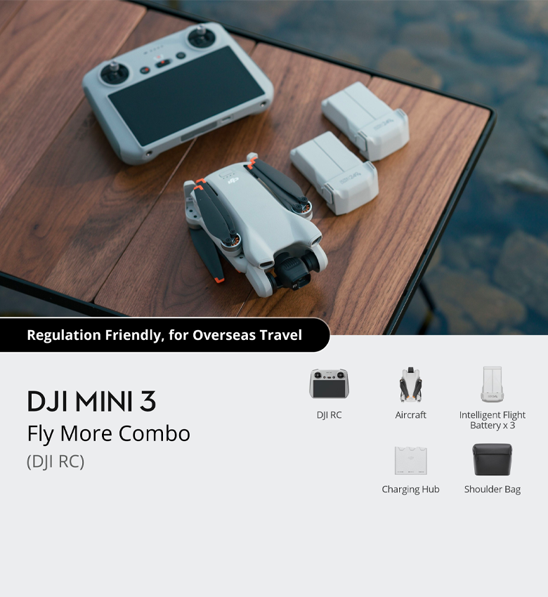 Bundle DJI Mini 3 Fly More (DJI RC) – Mini drone caméra léger et pliable avec vidéo 4K HDR, temps de vol de 38 minutes, Prise verticale réelle et fonctions intelligentes.