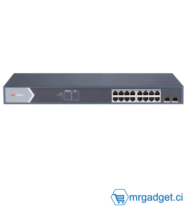 Hikvision DS-3E0518P-E/M(O-STD) Commutateur POE non géré Gigabit 16 × ports PoE Gigabit, 2 × ports fibre optique Gigabit SFP