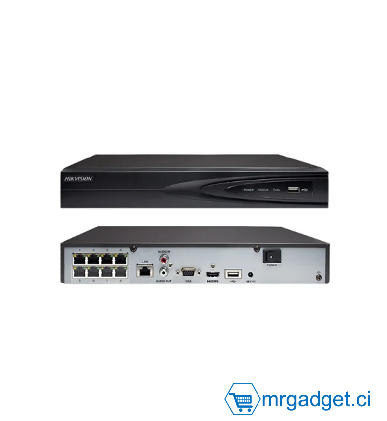 HIKVISIONDS-7608NI-Q1/8P(STD)(D) - NVR 8 canaux - 8 Ports PoE 4K - 1 interface HDMI & 1 VGA - 1 interface Disque dur SATA (8 To Max par disque)