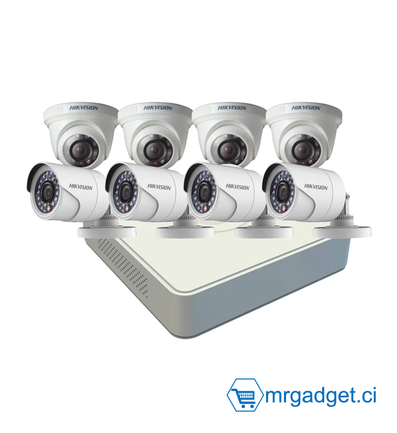 Hikvision DS-J142I/7108HGHI-F1/N+4+4CAM Kit de 8 caméras avec DVR  - 4 Bullets  - 4 Domes