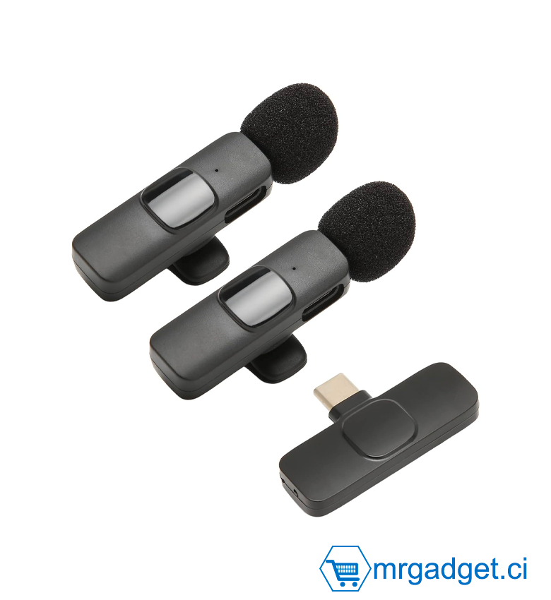 Micro-Cravate sans Fil, K9 USB C Mini Micro-Cravate Plug Play Mic sans Fil 6-10h Autonomie en Veille 1 pour 2 Micro-Cravate pour Téléphone PC Tablette Vlog Enregistrement Vidéo