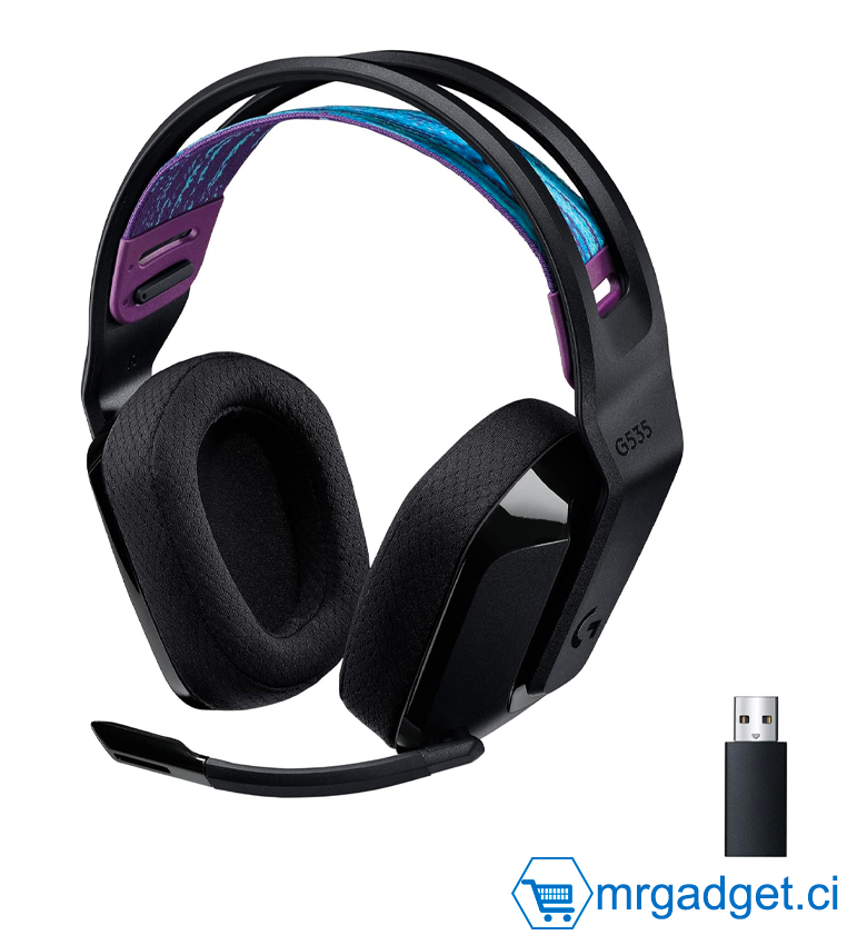 Logitech G535 LIGHTSPEED Casque gamer sans fil - Casque supra-auriculaire léger, micro avec fonction de sourdine flip-up, stéréo, compatible avec PC, PS4, PS5, rechargeable par USB - Noir