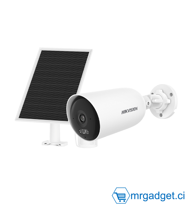 HIKVISION DS-2CFS04/4G 2.8 mm – Caméra IP Bullet Solaire 4MP 4G LTE, Batterie Rechargeable, Panneau Solaire, Vision Nocturne IR & Lumière Blanche, Détection de Personnes et Véhicules, Micro & Haut-parleur Intégrés, IP66, H.265+