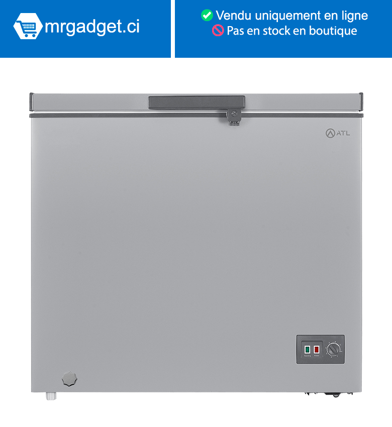 CONGELATEUR HORIZONTAL ATL/ 200L/ 01 PORTE/ SERRURE/ 01 PANIER/ INOX&SILVER