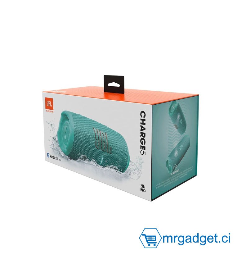 JBL Charge 5 – Enceinte portable Bluetooth avec chargeur intégré – Son puissant et basses profondes – Autonomie de 20 hrs – Etanche à l’eau et à la poussière – Bleu turquoise (turquoise)