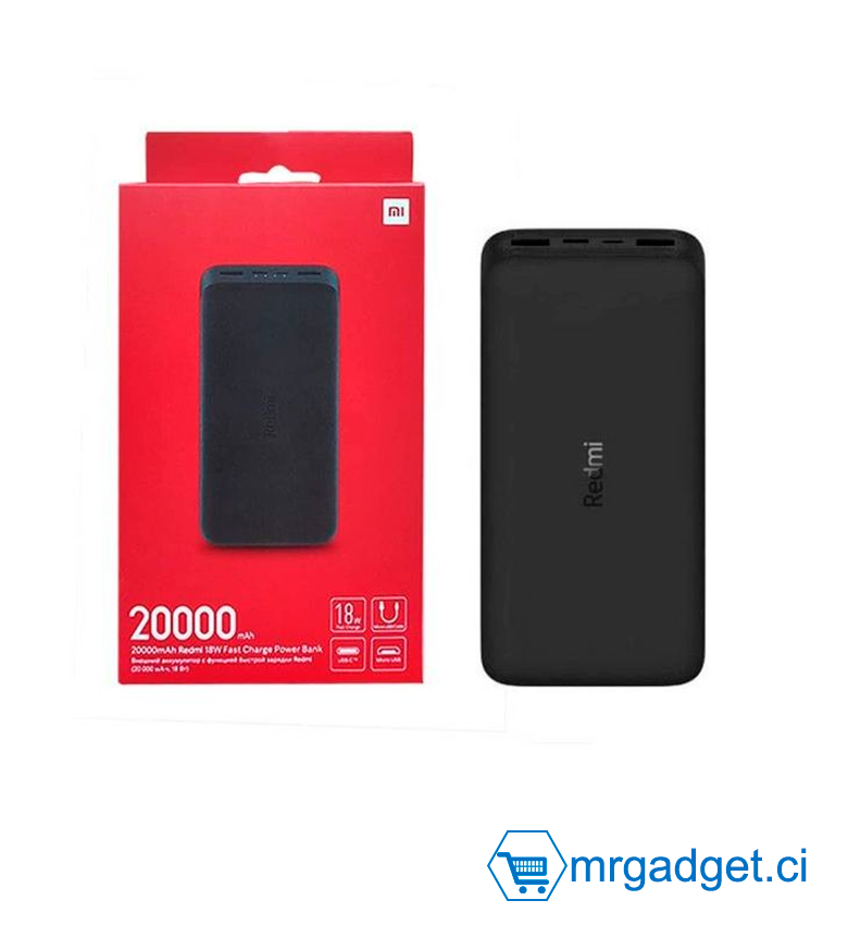 XIAOMI Power BanK REDMI 20000mAh Original - compatible avec iPhone, Samsung, appareils Android et autres appareils intelligents -Noir