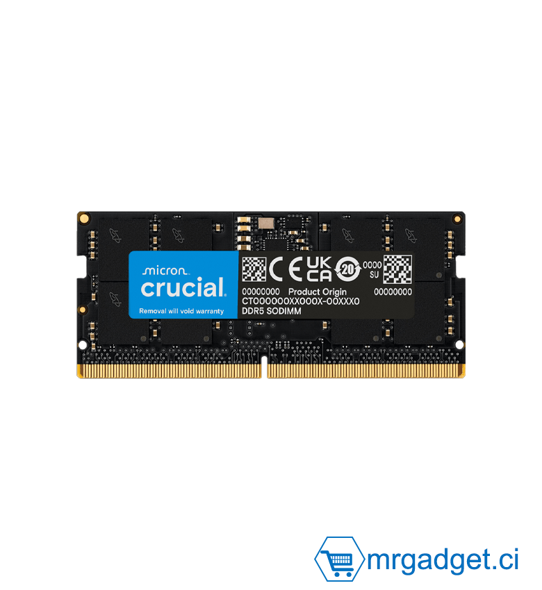 Mémoire RAM Crucial 32Go DDR5 4800MHz CL40 SODIMM - Mémoire Laptop Haute Performance (CT32G48C4085) - Gain de Vitesse 50% vs DDR4 - Compatible PC Portables & Mini PC - Installation Facile & Latence Réduite