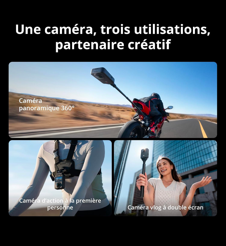 DJI Osmo 360 Adventure Combo - DJI Bundle Aventure Osmo 360, caméra 360 avec imagerie 360° de 1 Pouce, autonomie de Batterie prolongée avec 3 Batteries, vidéo 360° en 8K Native, caméra d’Action pour Sports, vlog