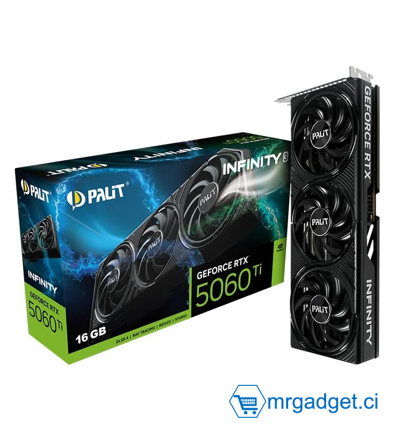 Carte Graphique Palit Infinity NVIDIA GeForce RTX 5060 Ti 16GB GDDR7 - Architecture Blackwell Haute Performance - Ray Tracing & DLSS 4.0 - Idéal Gaming 1440p & Montage Vidéo 4K - Refroidissement Infinity Silencieux