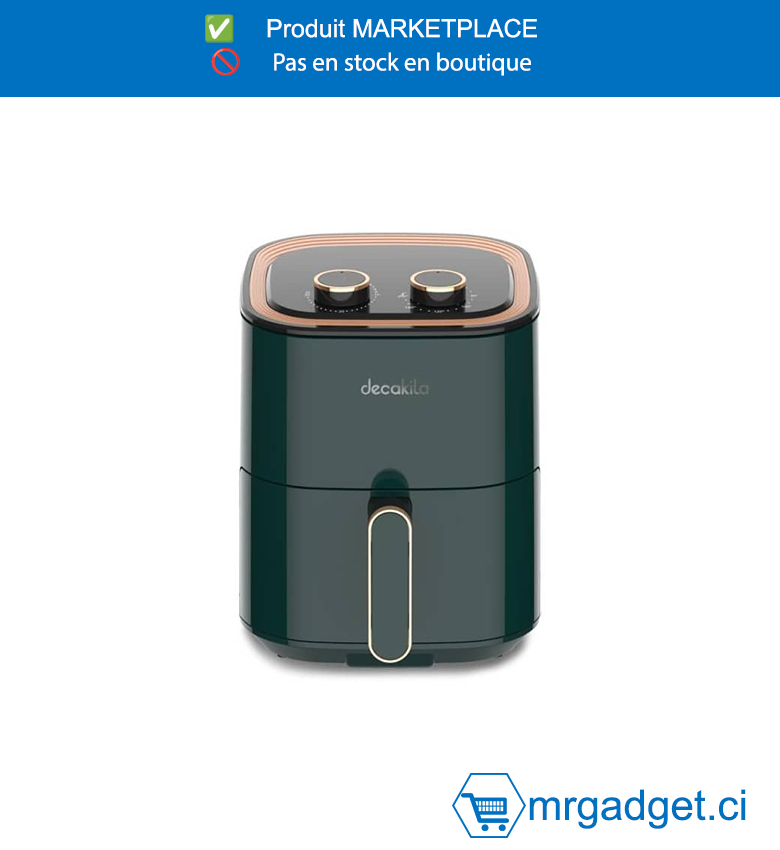 DECAKILA AIR FRYER -KEEC036V - capacité:3,5L , Marmite simple avec revêtement antiadhésif  Avec protection contre la surchauffe Minuterie  de 30 minutes arrêt automatique pour une  cuisson précise Température réglable de 80 à  200 degrés