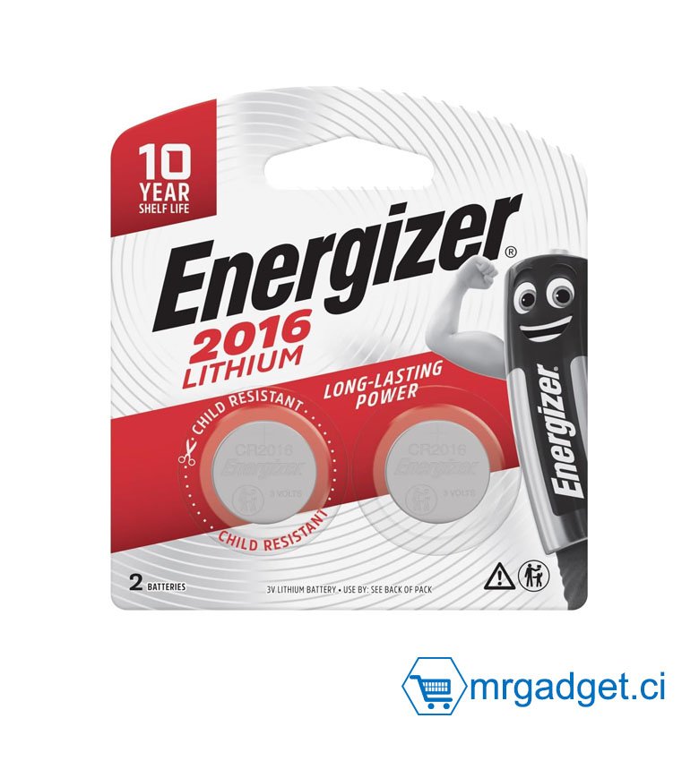 Energizer Pile CR2016 3V, Pile Plate 2016, Lot de 2