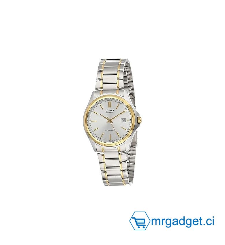 CASIO #CH21 MTP-1183G-7ADF Montre Homme  -  – Bracelet Gris/Dorée En Acier Inoxydable – Cadran Blanc