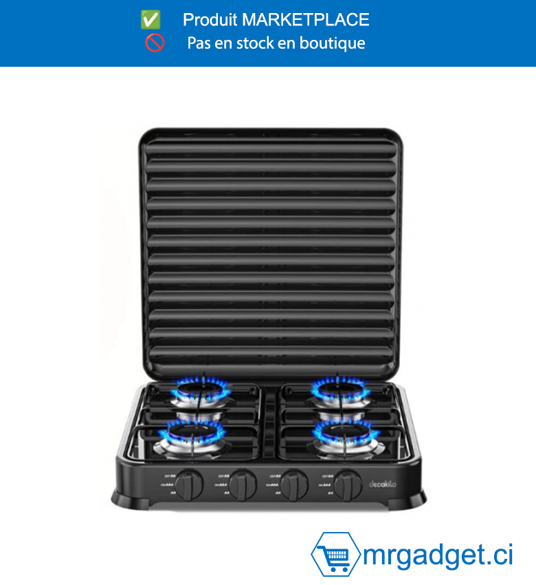 DECAKILA CUISINNIERE A GAZ - KMGS010B - Panneau pulvérisé en tôle de fer Couvercle  pulvérisé en tôle de fer Avec 4 sièges en  aluminium moulé sous pression Avec 4 Feux