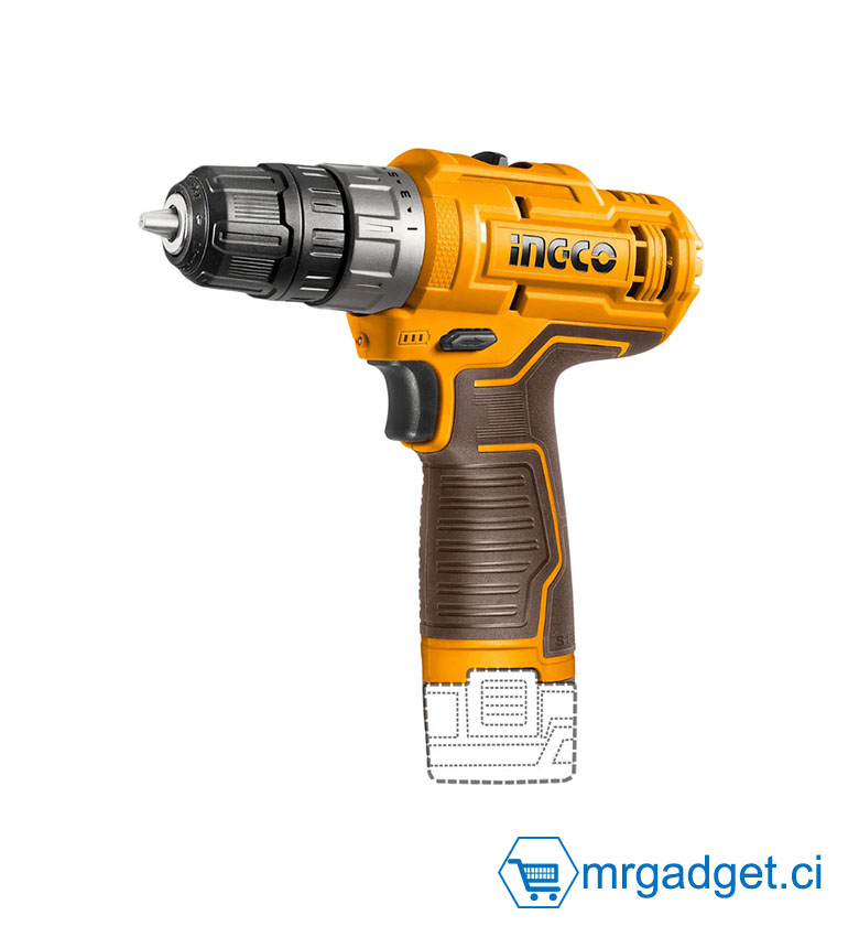 INGCO CDLI12206 - Perceuse-Visseuse Sans Fil Ultra-Compacte 12V - Couple 20Nm - Mandrin 10mm - Pack Prêt à l'Emploi avec 2 Batteries 1.5Ah, Chargeur et Accessoires - Idéal Vissage Précis et Montage de Meubles