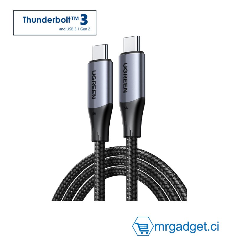 Câble Thunderbolt 3 , USB-C vers USB-C 240W Gen 2 Transmission d'image 4K 60 Hz - 10Gbps Data - 100cm - Câble en Nylon tressé UGREEN US355 80150 #10042