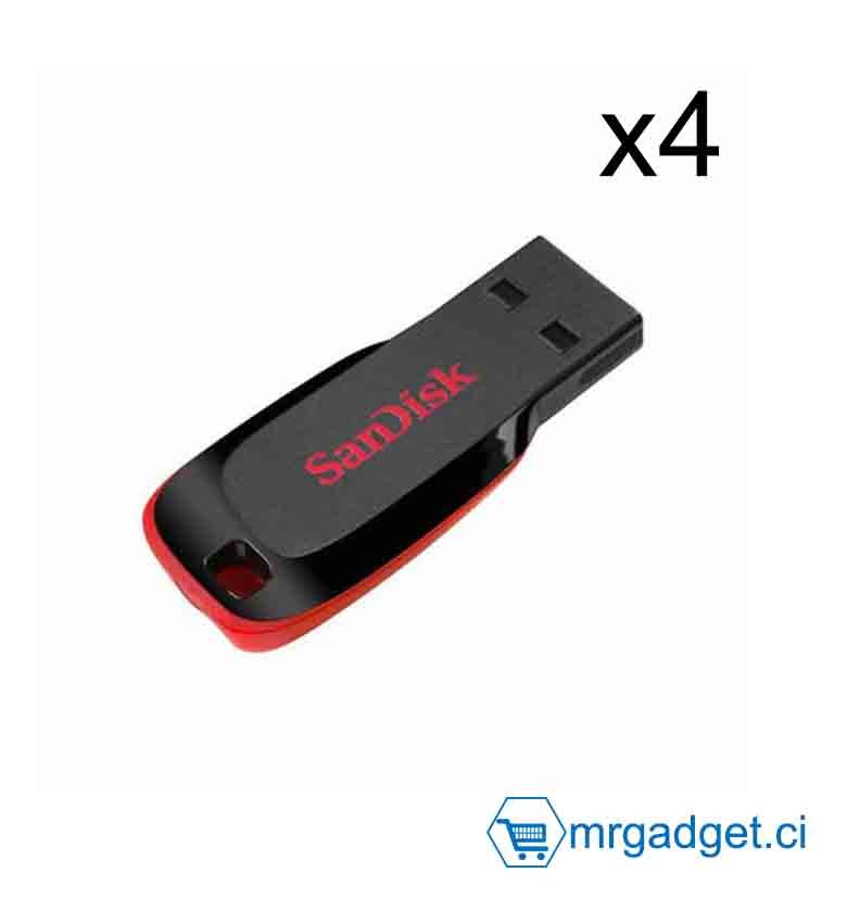 SanDisk Clé USB 2.0  4GB  - Cruzer Blade USB 2.0 Flash Drive 4GB  - Lot de 4 Clé USB - Disponible à l'unité en boutique