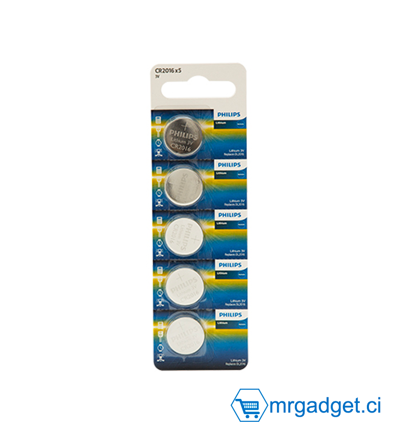 Philips CR2016 Batterie lithium 3V Lot de 5 piles