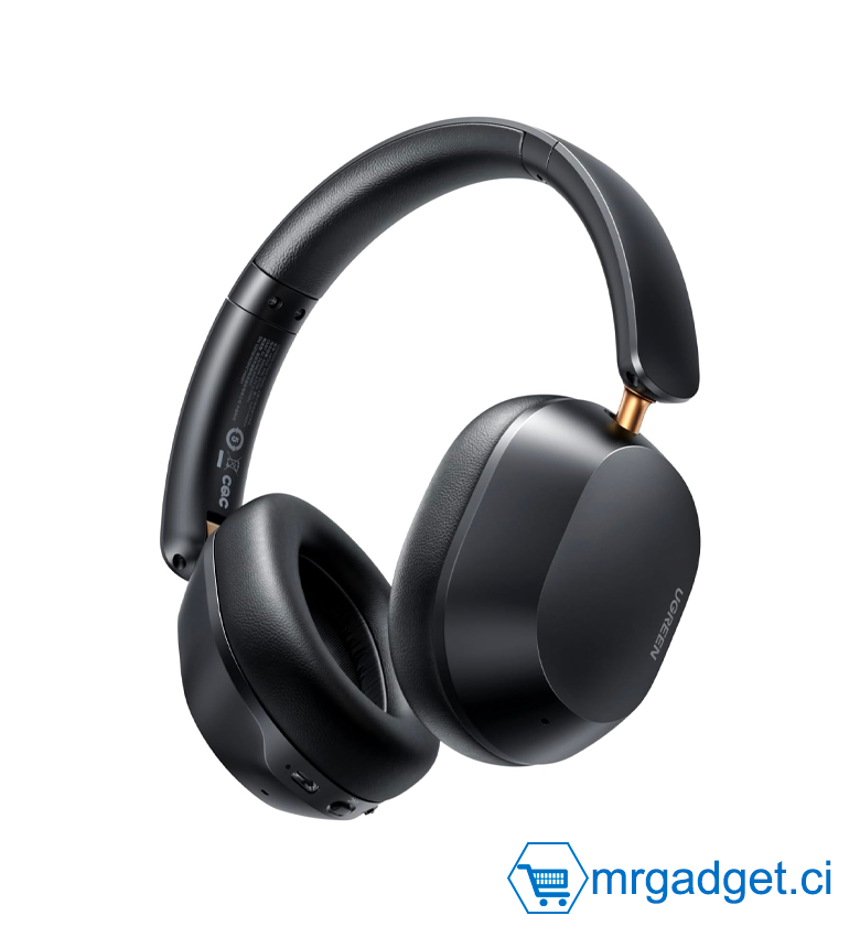 UGREEN Casque Bluetooth sans Fil Sport Max 5C Hi Res Audio ANC Réduction Active du Bruit Adaptative Hybride Casque Musique Bluetooth 5.4 Audio Spatial Personnalisé 75H Charge USB C avec Micro - UGREEN HP203 35757 - Noir