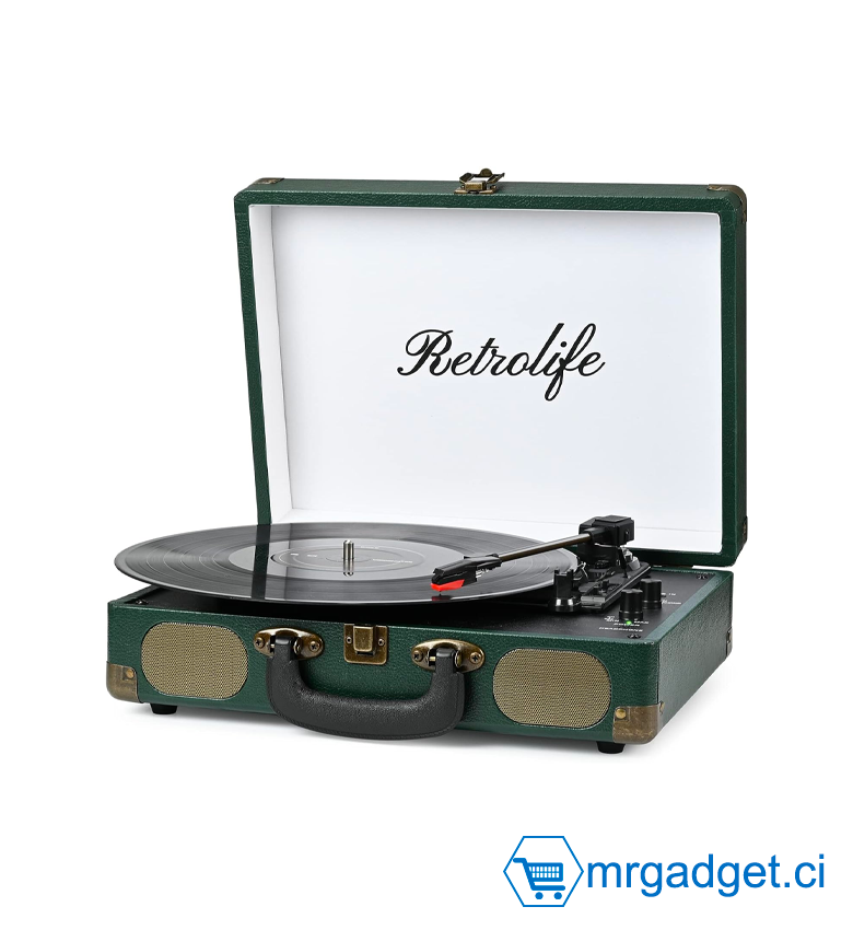 Lecteur vinyl- VINTAGE SUITECASE TURNTABLE  model R609 - Bluetooth - Port Jack (Aux) - Vert profond