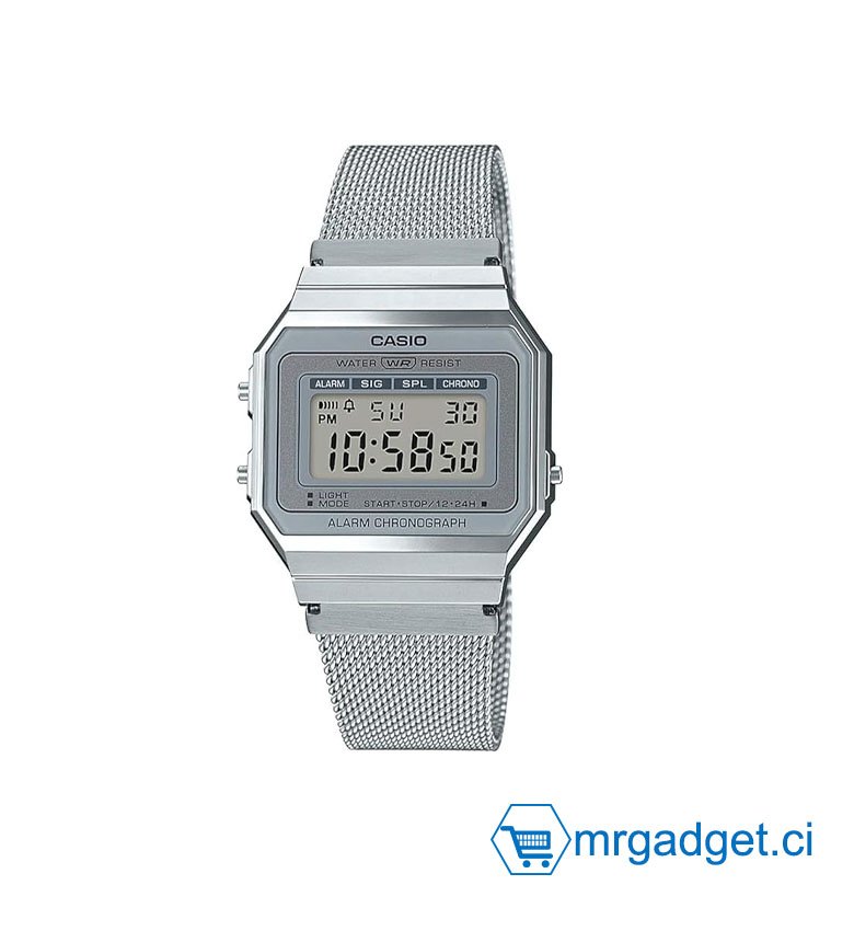 CASIO #CH22 A700WM-7ADF Montre Homme & Dame  -   Bracelet Gris/Dorée En Acier Inoxydable  - Cadran forme. Rectangle - Style Vintage